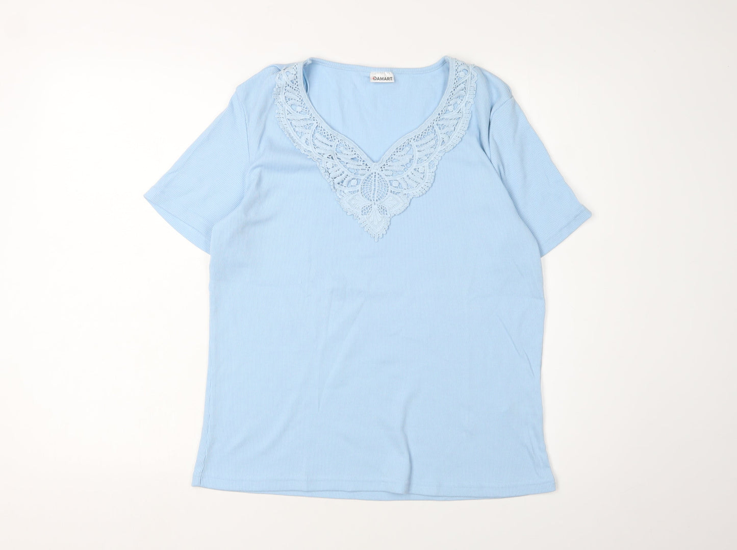 Damart Women's Blue Lace V-Neck T-Shirt L