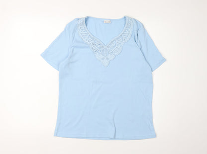 Damart Women's Blue Lace V-Neck T-Shirt L
