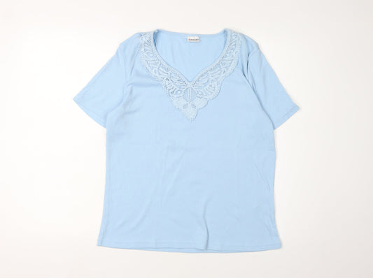 Damart Women's Blue Lace V-Neck T-Shirt L