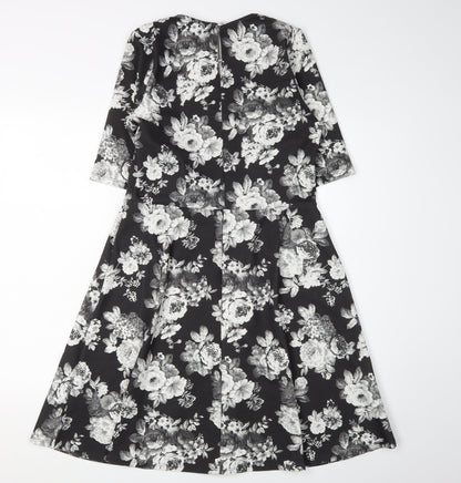 Oasis Women's Black Floral A-Line Dress - M