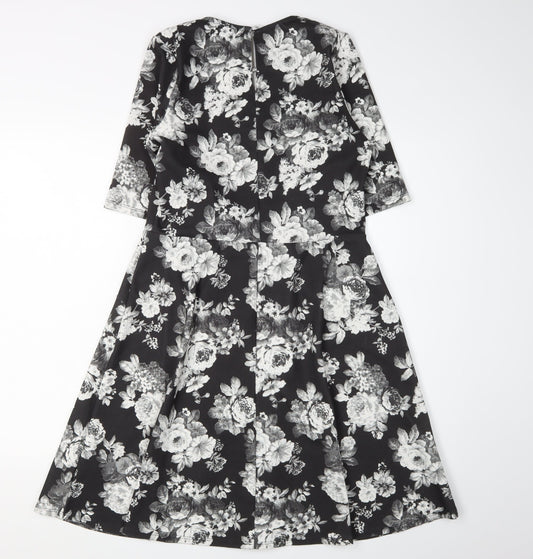 Oasis Women's Black Floral A-Line Dress - M