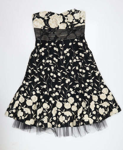 Warehouse Women's Black Floral A-Line Dress Size 12