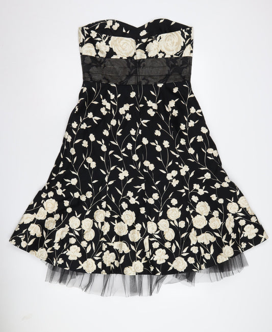 Warehouse Women's Black Floral A-Line Dress Size 12