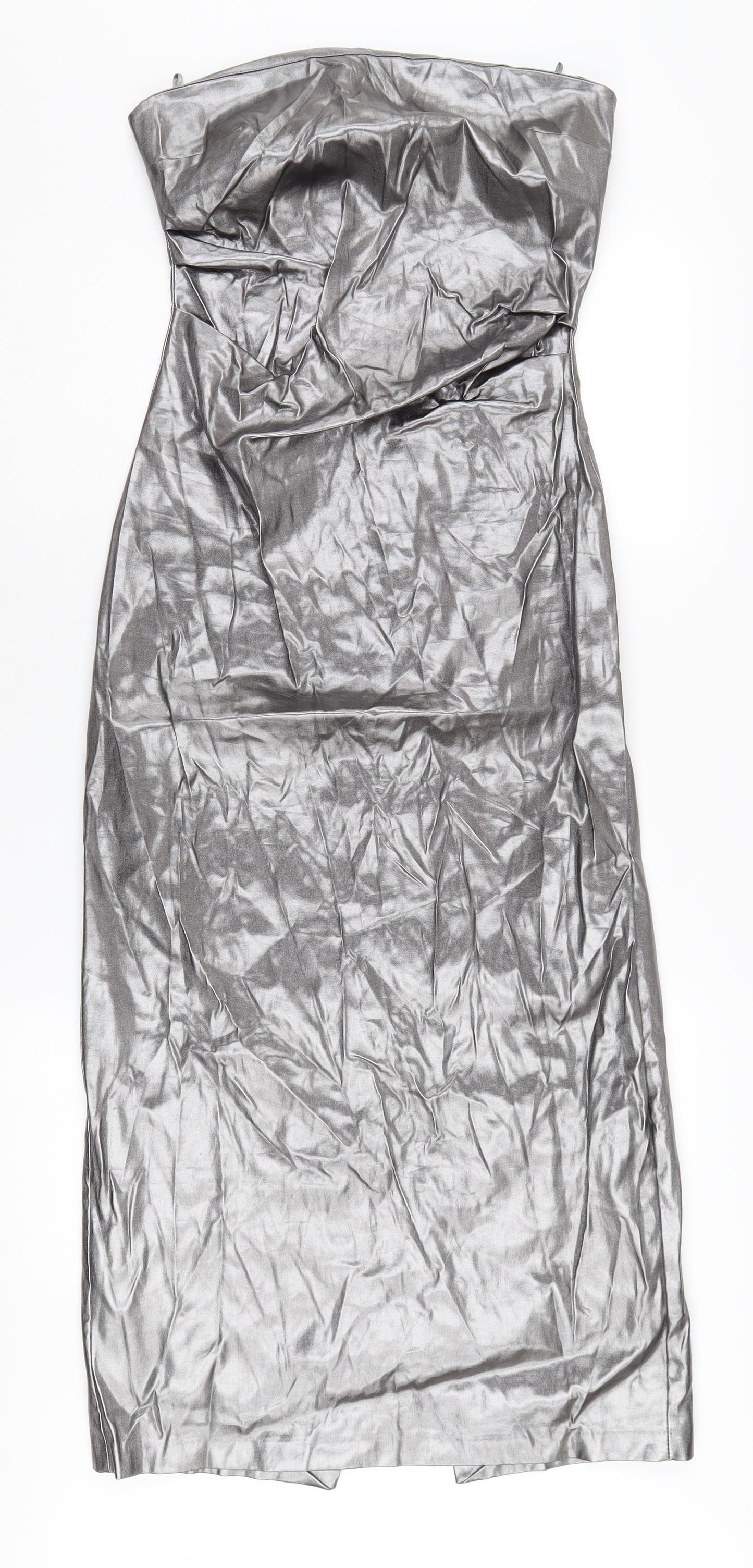Zara Women's Silver Strapless Midi Party Dress M