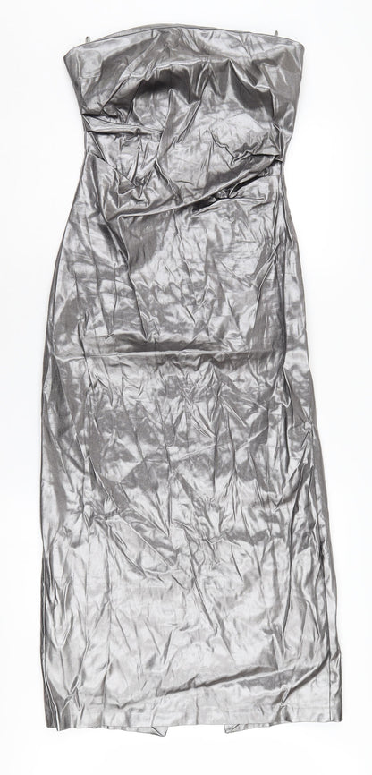 Zara Women's Silver Strapless Midi Party Dress M