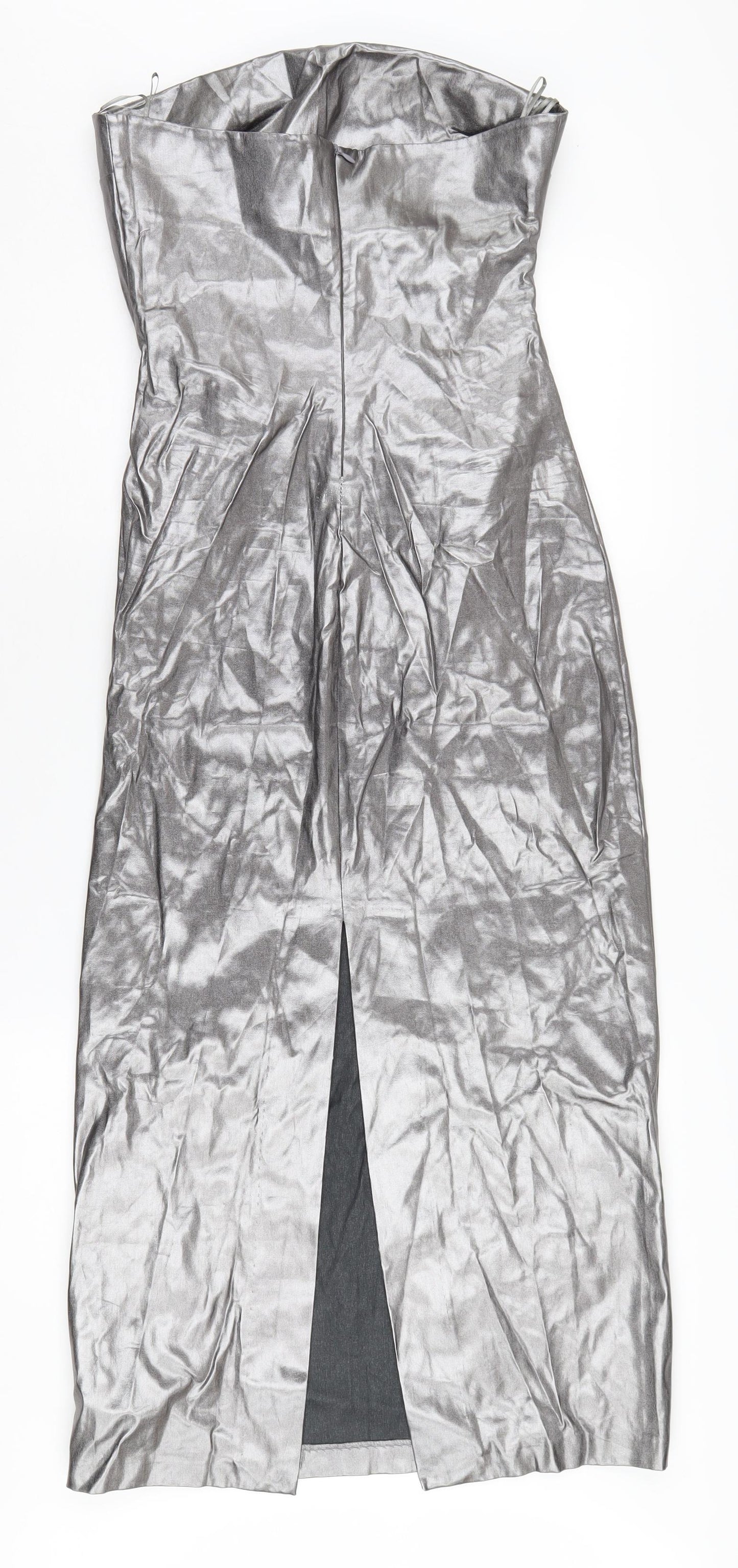 Zara Women's Silver Strapless Midi Party Dress M