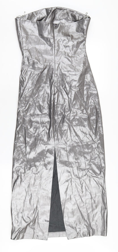 Zara Women's Silver Strapless Midi Party Dress M