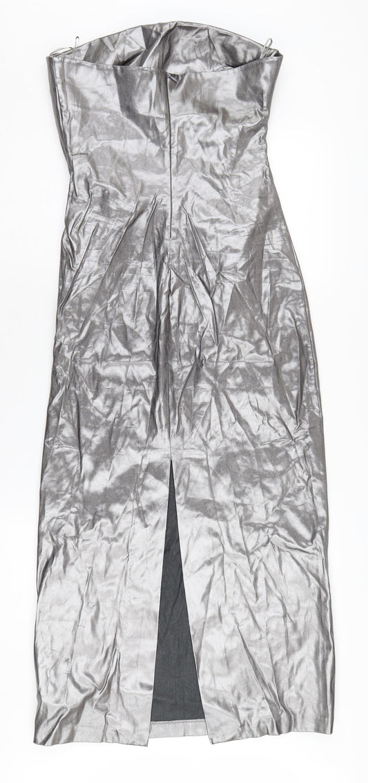 Zara Women's Silver Strapless Midi Party Dress M
