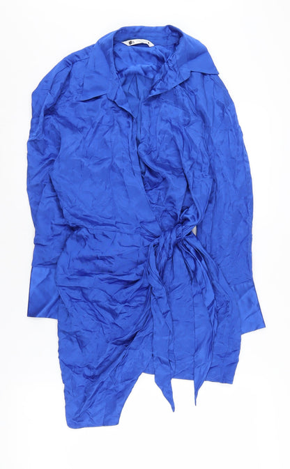 ZARA Women's Blue Wrap Dress M - Elegant Casual Style
