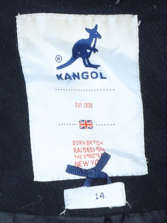 Kangol Women's Black Parka Coat, Size 14, Hooded, Fur Trim