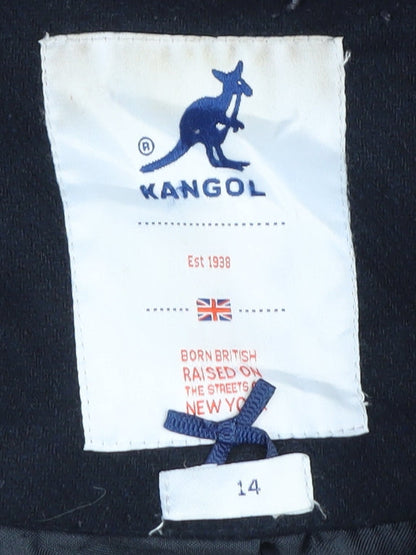 Kangol Women's Black Parka Coat, Size 14, Hooded, Fur Trim