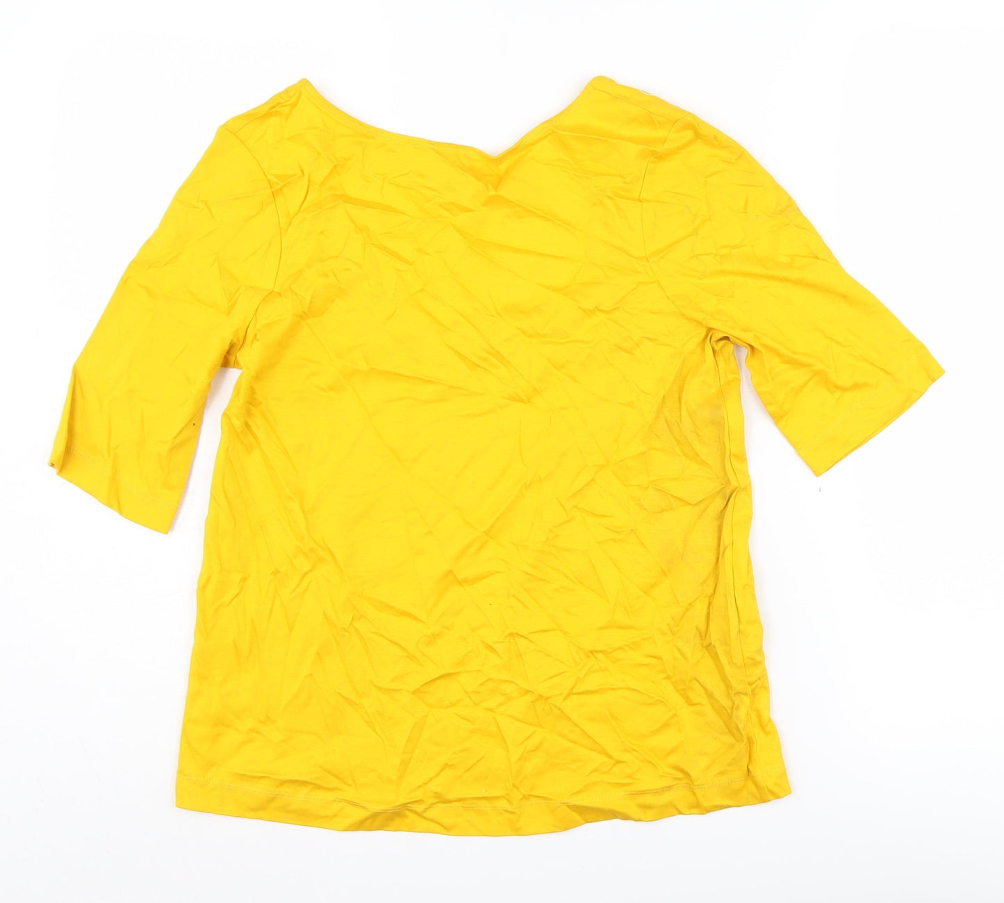 Jaeger Women's Yellow 3/4 Sleeve Cotton Tee UK 10