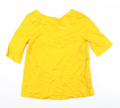 Jaeger Women's Yellow 3/4 Sleeve Cotton Tee UK 10