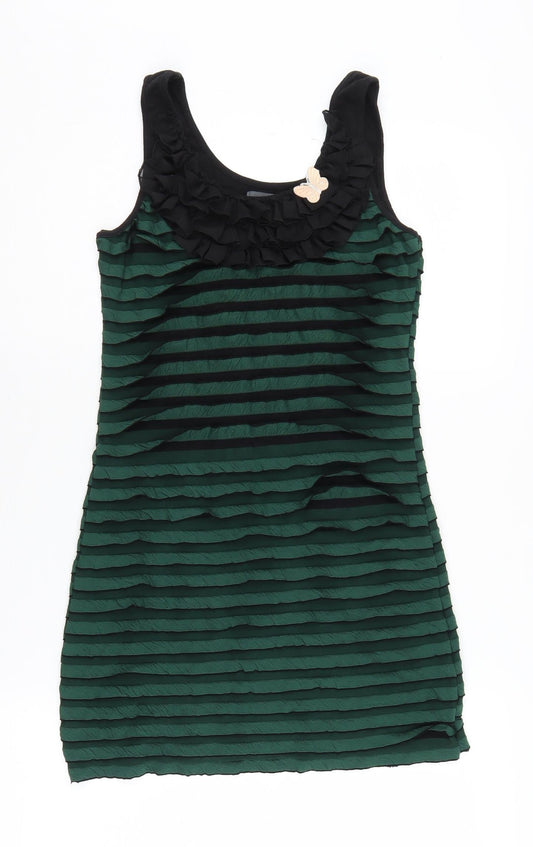 Apricot Women's Green Black Tank Dress M Ruffle Accent