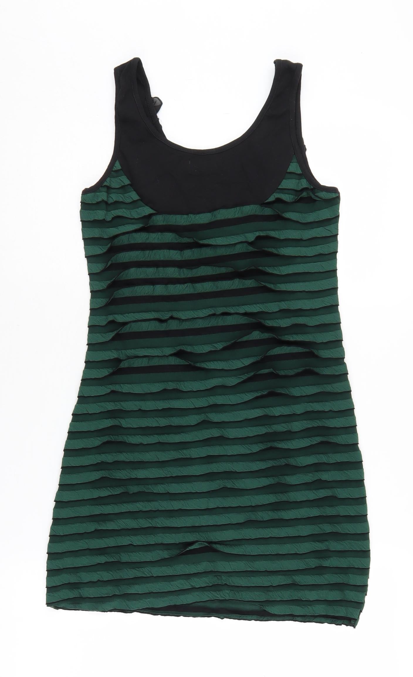 Apricot Women's Green Black Tank Dress M Ruffle Accent