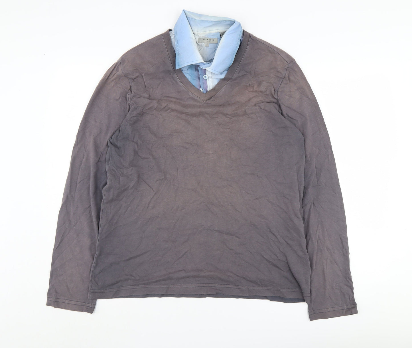 Ted Baker Men's Grey Blue Casual Long Sleeve Shirt