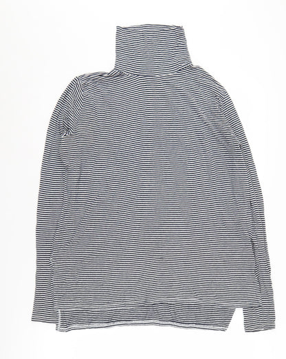 Abercrombie & Fitch Women's Blue Striped Roll Neck Jumper Size S