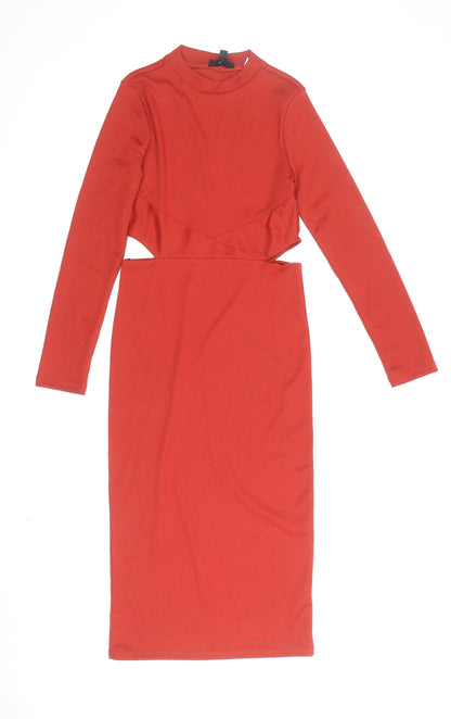 Topshop Women's Red Bodycon Dress, Size 8, High Neck