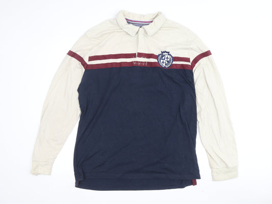 Kangol Men's 2XL Beige Blue Stripe Polo