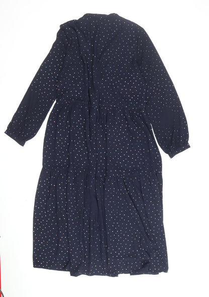 Oliver Bonas Women's Blue Polka Dot A-Line Midi Dress