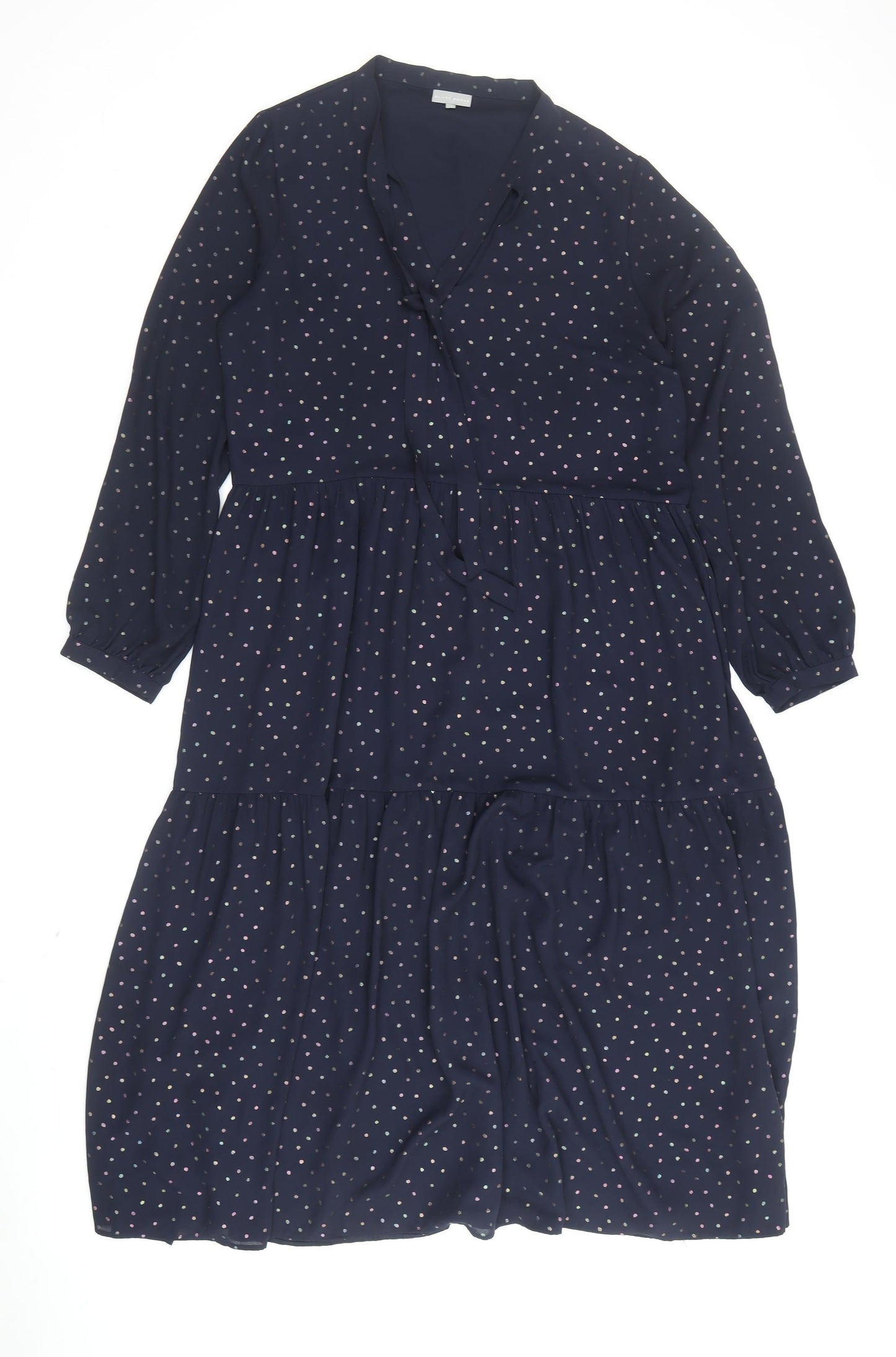 Oliver Bonas Women's Blue Polka Dot A-Line Midi Dress