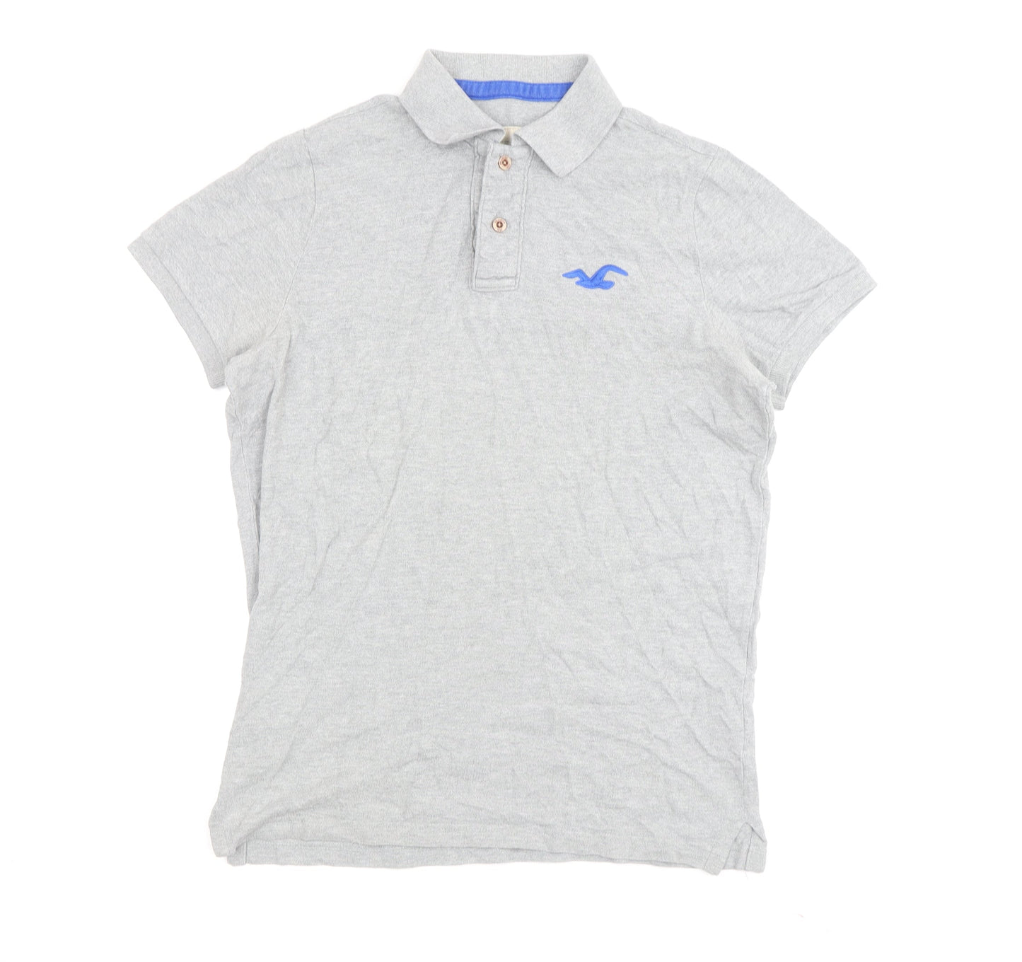 Hollister Men's Grey Large Polo Shirt, Short Sleeve