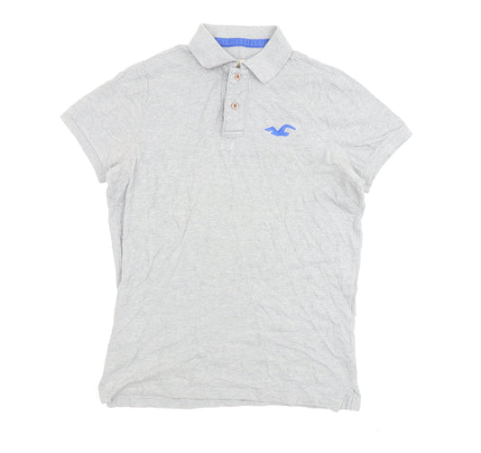 Hollister Men's Grey Large Polo Shirt, Short Sleeve