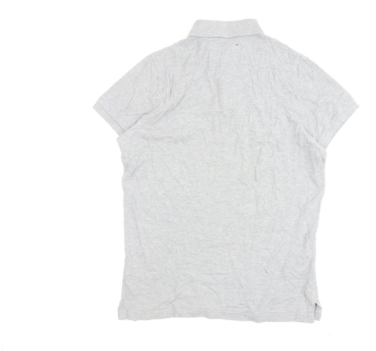 Hollister Men's Grey Large Polo Shirt, Short Sleeve