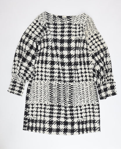 H&M Women's Black Houndstooth A-Line Dress Size 18