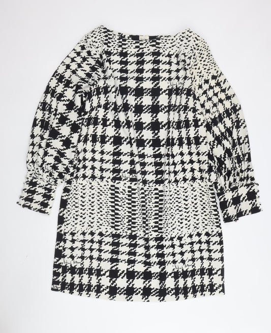 H&M Women's Black Houndstooth A-Line Dress Size 18