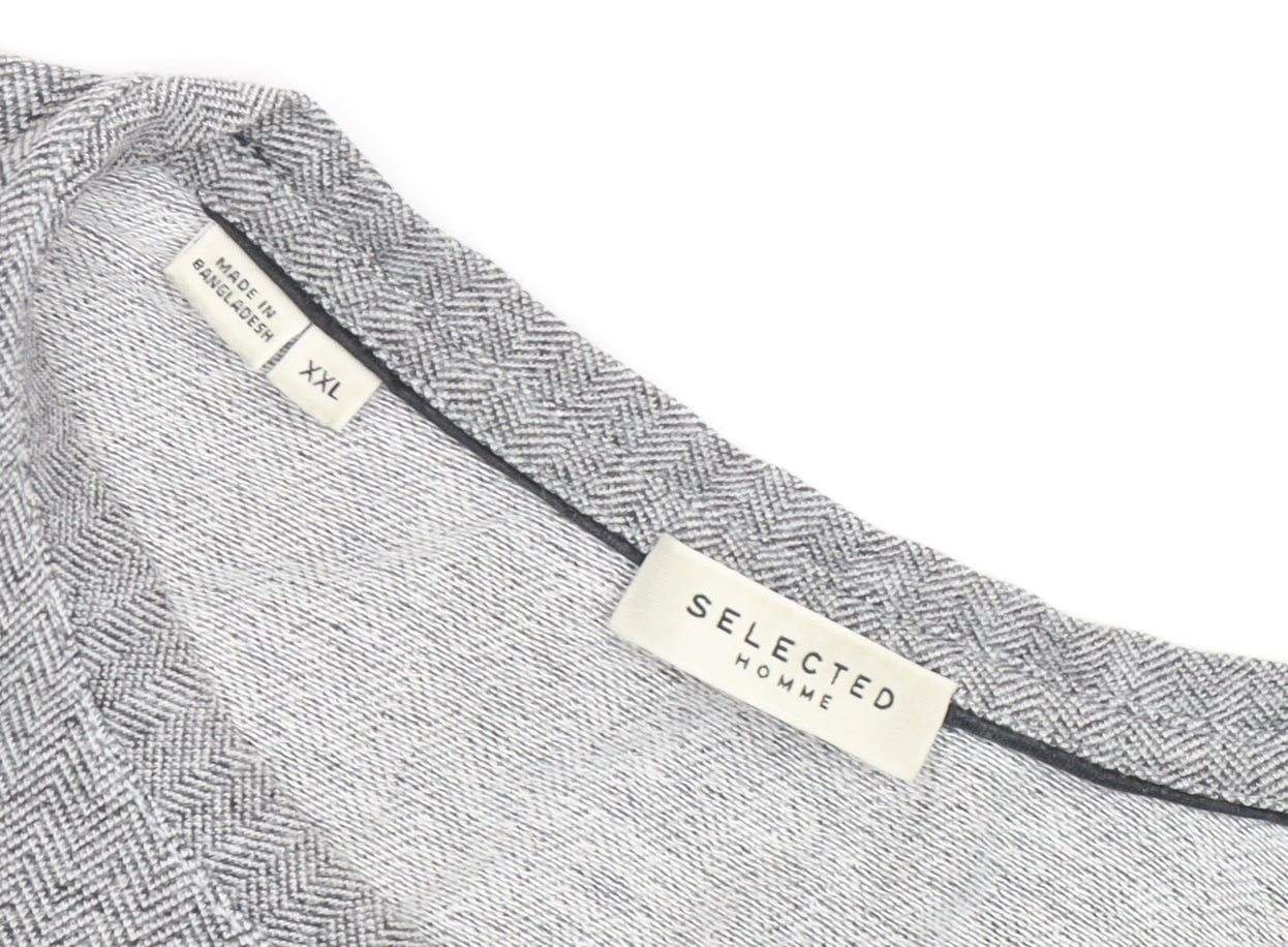 SELECTED HOMME Men's Grey Geometric 2XL T-Shirt