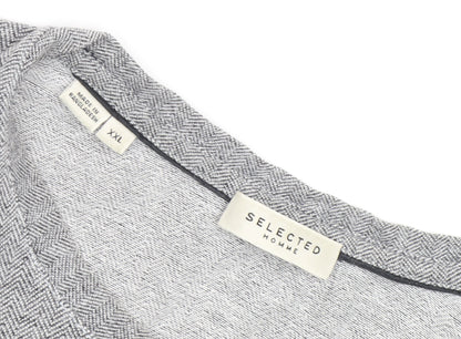 SELECTED HOMME Men's Grey Geometric 2XL T-Shirt