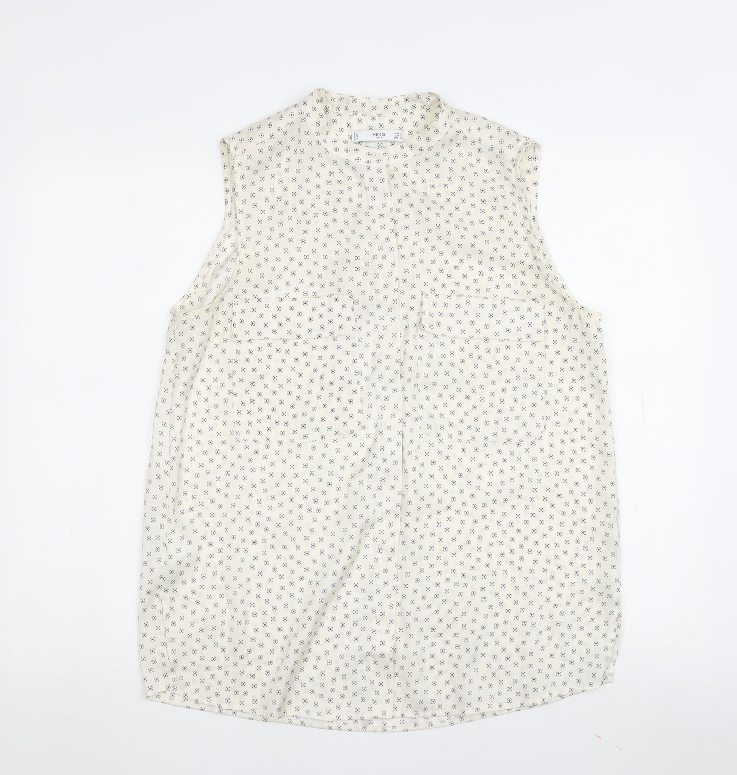 MNG Women’s Ivory Floral Blouse, Size S, High Neck