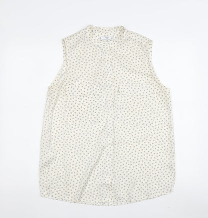 MNG Women’s Ivory Floral Blouse, Size S, High Neck