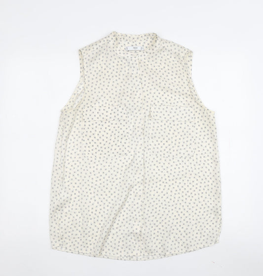 MNG Women’s Ivory Floral Blouse, Size S, High Neck