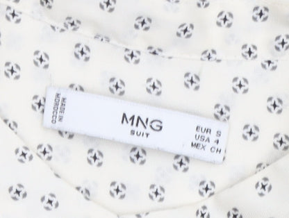 MNG Women’s Ivory Floral Blouse, Size S, High Neck