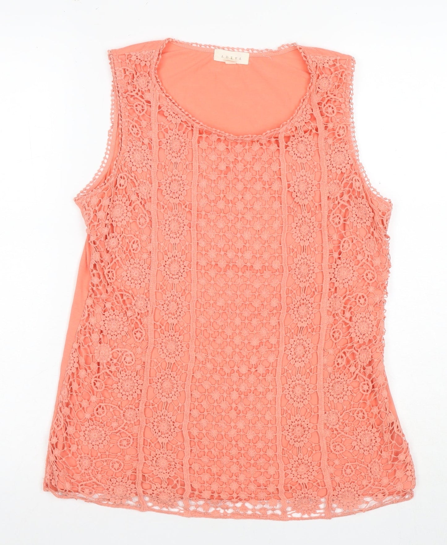 Adiva Women's Orange Crochet Sleeveless Dress M