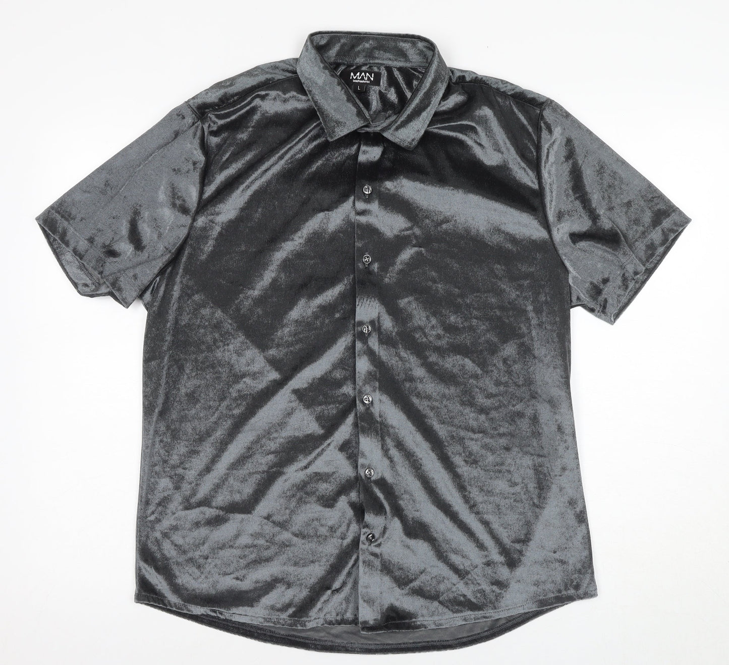 BoohooMAN Men's Grey Classic Fit Short Sleeve Shirt