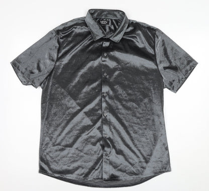 BoohooMAN Men's Grey Classic Fit Short Sleeve Shirt