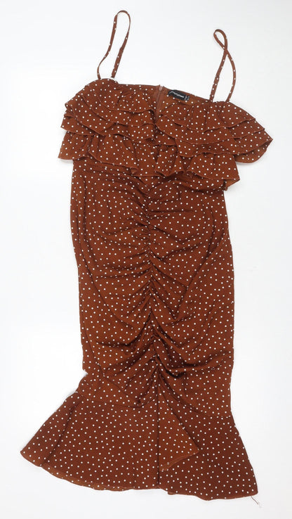 PrettyLittleThing Women Brown Polka Dot Dress UK 10