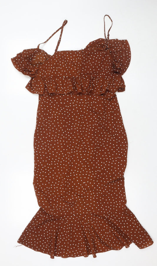PrettyLittleThing Women Brown Polka Dot Dress UK 10