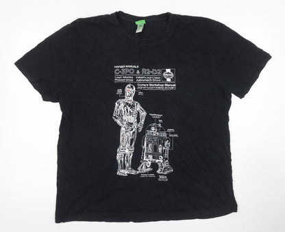 Star Wars Men's Black XL T-Shirt with C-3PO & R2-D2
