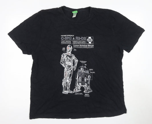 Star Wars Men's Black XL T-Shirt with C-3PO & R2-D2