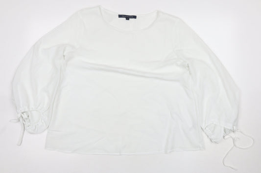 French Connection Women’s White Blouse, Size L, Balloon Sleeve