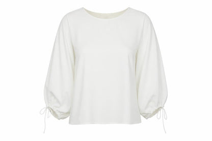 French Connection Women’s White Blouse, Size L, Balloon Sleeve