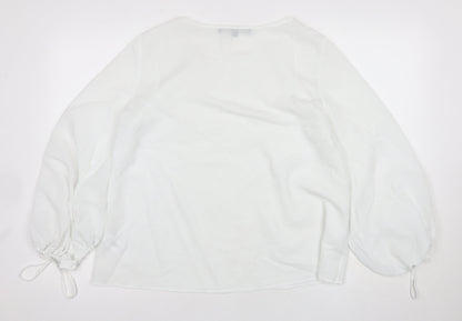French Connection Women’s White Blouse, Size L, Balloon Sleeve