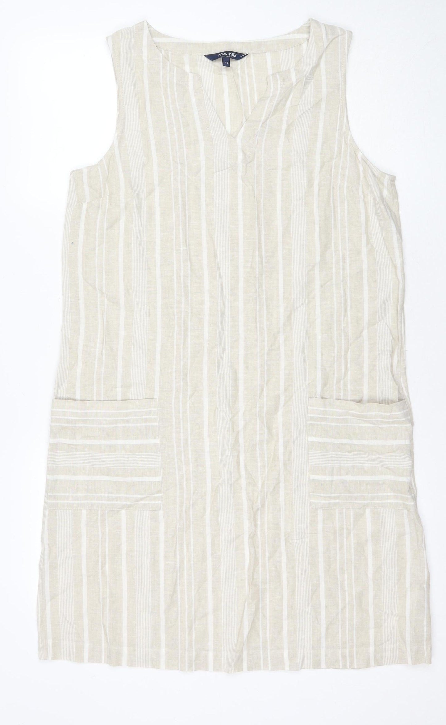 Maine Women's Beige Striped Sleeveless Dress UK 12