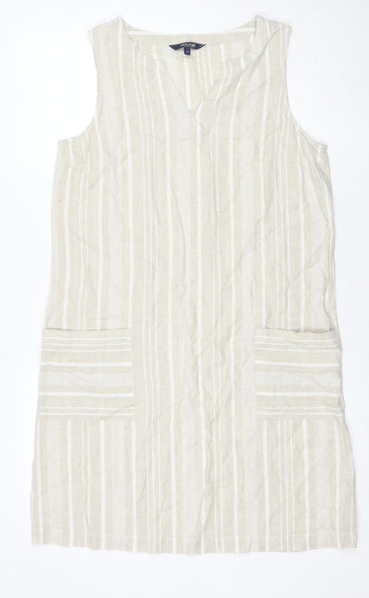 Maine Women's Beige Striped Sleeveless Dress UK 12