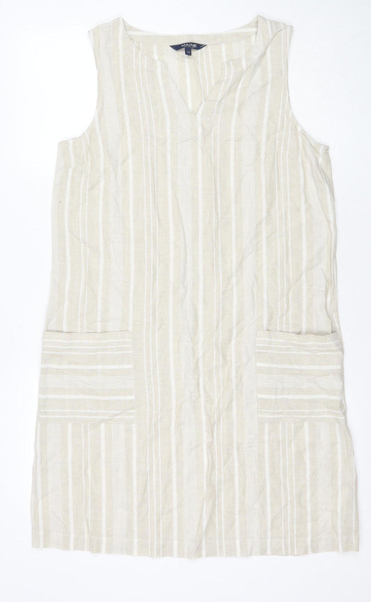 Maine Women's Beige Striped Sleeveless Dress UK 12