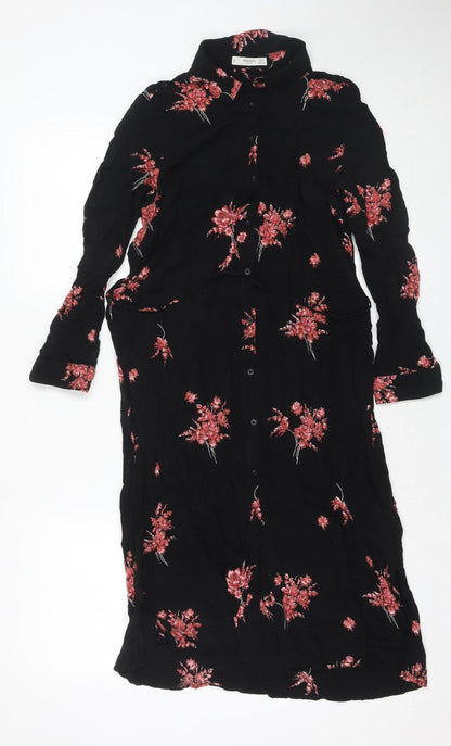 Mango Women's Black Floral Shirt Dress, Size 2
